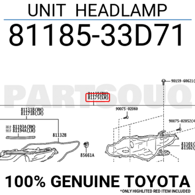 Đèn pha Camry 2.5 Q (2 bi xenon) (Đèn lái trước Camry 2.5 Q) Mã phụ tùng 8118533G70