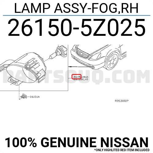 Đèn cản trước Nissan Quest 2004 Mã phụ tùng 261505Z025