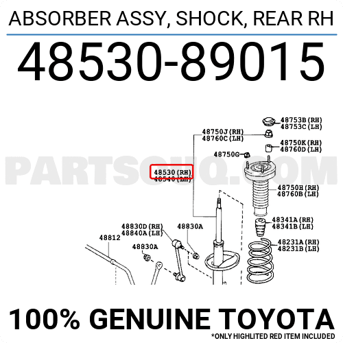 Giảm xóc sau Camry 2007-2010 USA (Phuộc nhún sau Camry USA 2012) Mã phụ tùng 4853089015