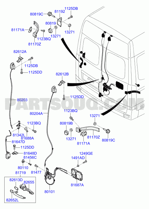 Cơ cấu khóa cửa hậu Hyundai Solati Mã phụ tùng 8032059010
