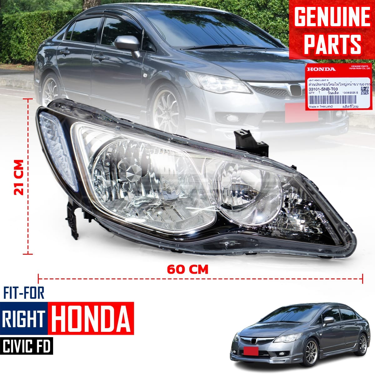 Đèn pha Honda Civic 1.8 2007 Mã phụ tùng 33101snbt03