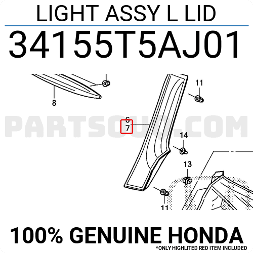 Đèn hậu trong Honda Jazz (Đèn lái trong Jazz) Mã phụ tùng 34155T5AJ01