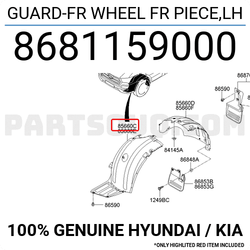 Lòng rè chắn bùn tai xe trước Solati Mã phụ tùng 8682159000-8681159000