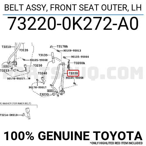 Dây đai an toàn trước Hilux 2014 Mã phụ tùng 732200K272A0