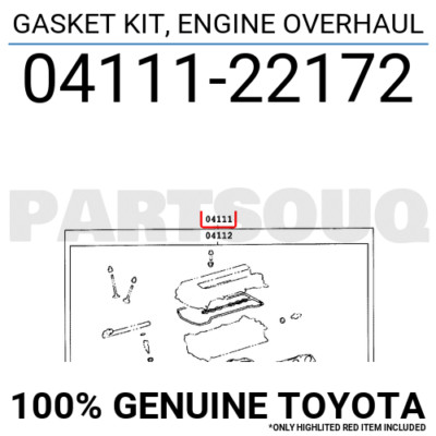 Bộ gioăng phớt đại tu Altis 2001-2007 1ZZ J 1NZ Mã phụ tùng 0411122172