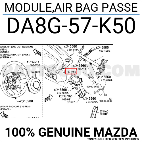 Túi khí táp lô Mazda 2 2017 (Túi khí phụ Mazda 2) Mã phụ tùng DA8G57K50