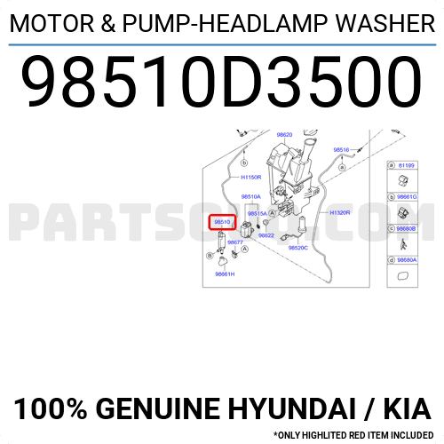 Mô tơ phun nước rửa đèn pha Tucson 2015 Mã phụ tùng 98510D3500