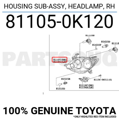 Đèn pha Fortuner (Nhập khẩu) (Đèn lái trước Fortune) Mã phụ tùng 811060K110-811050K110
