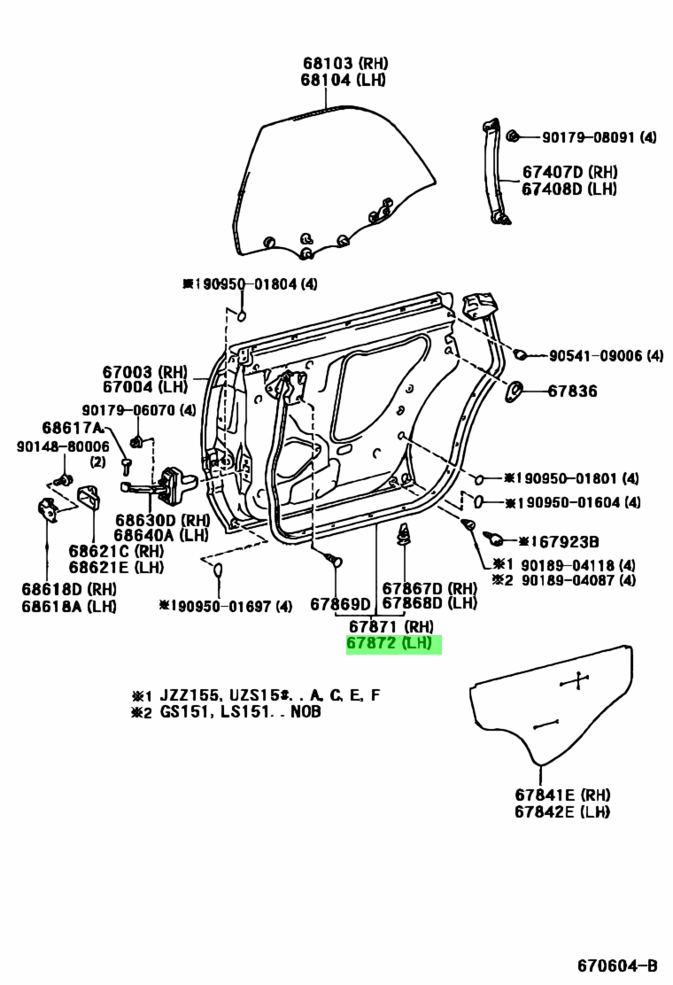 Gioăng cánh cửa sau Crown 3.0 JZS155 (Ron cánh cửa sau Crown) Mã phụ tùng 6787230270