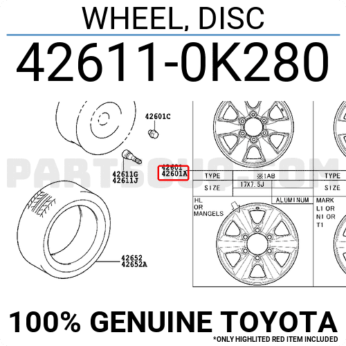 La zăng đúc Fortuner R16 6 cánh (Mâm đúc Fortuner) Mã phụ tùng 426110K280-426110K282