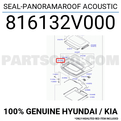 Gioăng cửa nóc Hyundai Veloster (Ron cửa nóc Veloster) Mã phụ tùng 816132V000