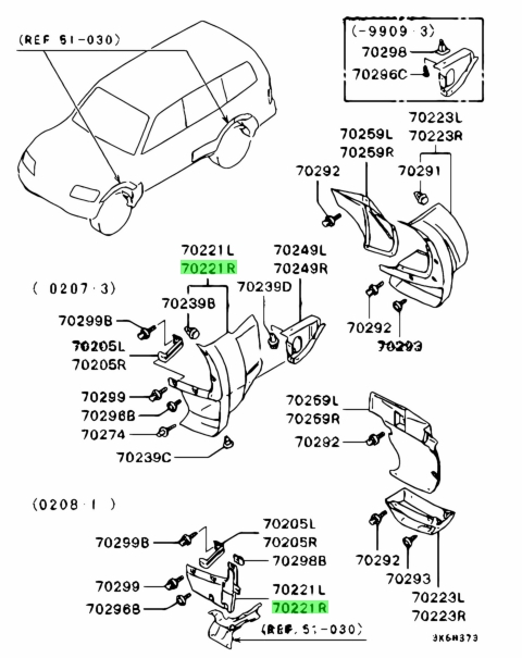Chắn bùn bánh trước Pajero V93 Mã phụ tùng MR437595-MR437596