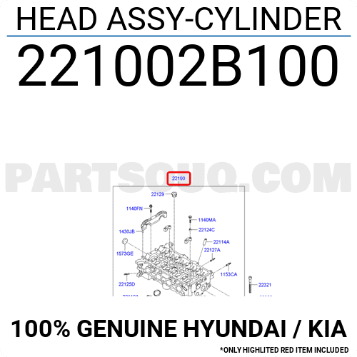 Mặt máy Hyundai Avante (Mặt máy quy lát Avante) Mã phụ tùng 221002B000