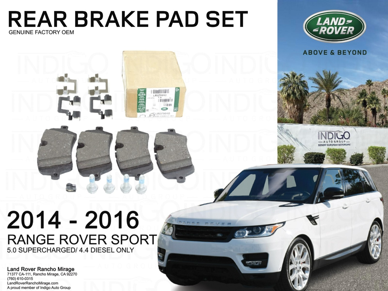 Má phanh sau Range Rover 2016 (Bố thắng sau Range Rover) Mã phụ tùng LR079910-LR072681