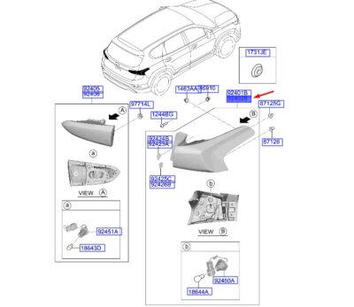 Đèn hậu ngoài Santafe 2019 (Đèn lái sau Santafe) Mã phụ tùng 92402S1100