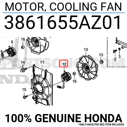 Mô Tơ Quạt Gió Làm Mát Động Cơ Honda City Mã phụ tùng 3861655AZ01