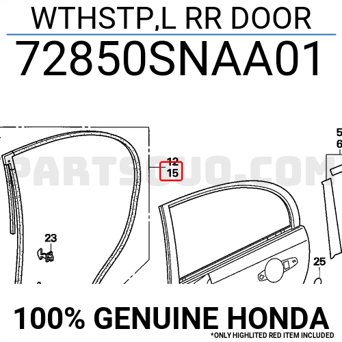 Gioăng Cánh Cửa Sau Trái Honda Civic Mã phụ tùng 72850SNAA01