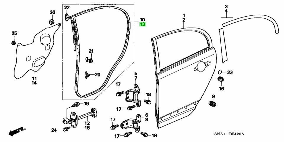 Gioăng Cánh Cửa Sau Trái Honda Civic Mã phụ tùng 72850SNAA01