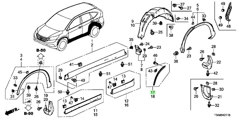 Ốp Trang Trí Cửa Sau Bánh Xe Phải Honda Cr-V Mã phụ tùng 75390T0AJ01