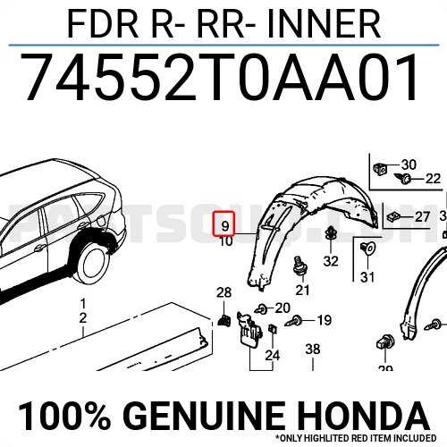 Lòng Dè Chắn Bùn Sau Phải Honda Cr-V Mã phụ tùng 74552T0AA01