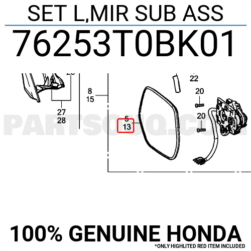 Mặt Gương Chiếu Hậu Trái Honda Cr-V Mã phụ tùng 76253T0BK01