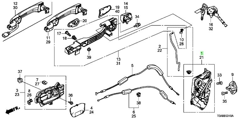 Ổ Khóa Ngầm Cánh Cửa Trước Phải Honda Cr-V Mã phụ tùng 72110T0AA01