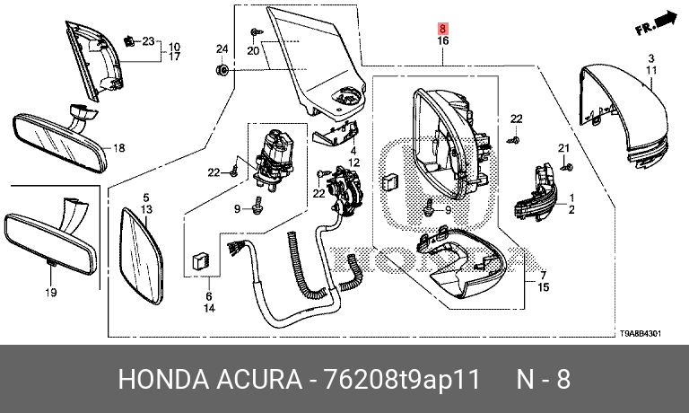 Gương Chiếu Hậu Phải Honda City Mã phụ tùng 76208T9AP11