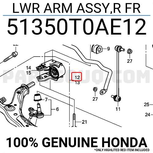 Càng A Bên Phải Honda Cr-V Mã phụ tùng 51350T0AE12