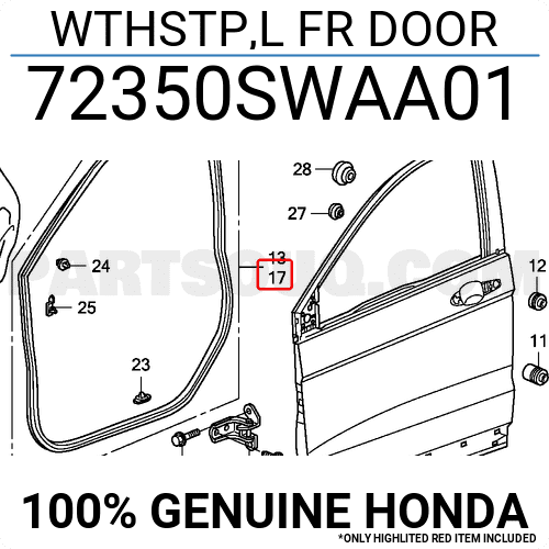 Gioăng Cánh Cửa Trước Trái Honda Cr-V Mã phụ tùng 72350swaa01