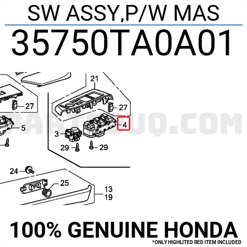 Công Tắc Lên Xuống Kính Tổng Có Auto Honda Civic Mã phụ tùng 35750snnh01