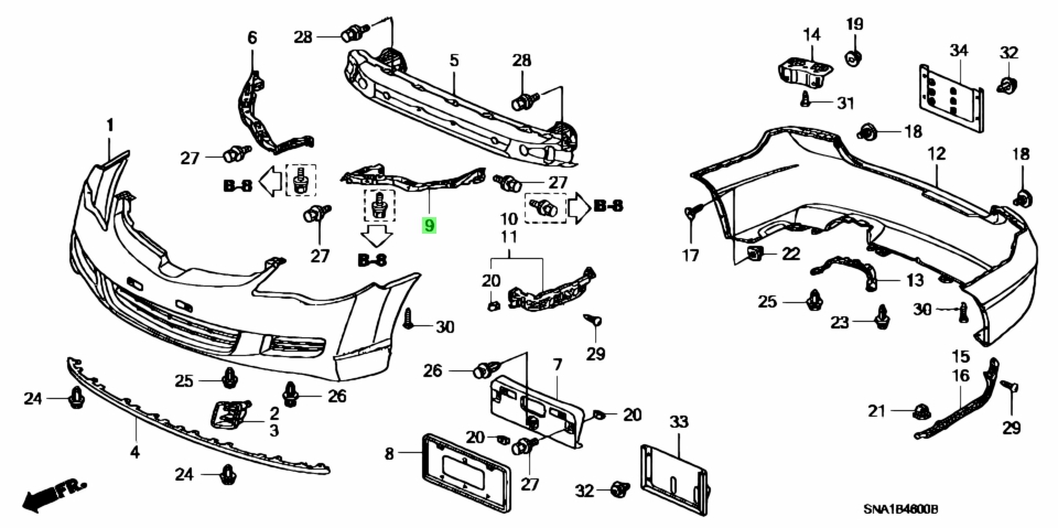 Nẹp Cài Cản Trước Trái Honda Civic Mã phụ tùng 71198snb000