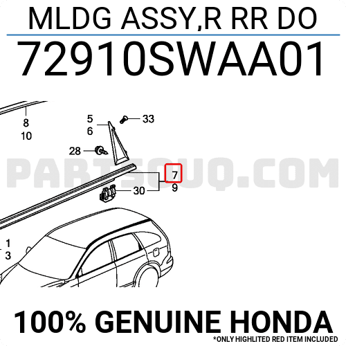 Nẹp Thành Cánh Cửa Ngoài Sau Trái Honda Cr-V Mã phụ tùng 72910swaa01