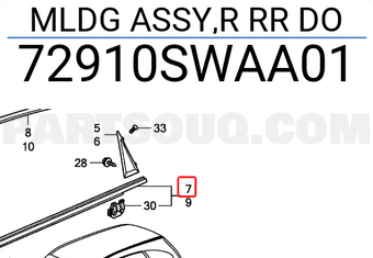 Nẹp Thành Cánh Cửa Ngoài Sau Trái Honda Cr-V Mã phụ tùng 72910swaa01