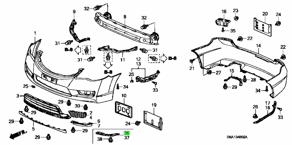 Nẹp Cài Ôp Dưới Ba Đờ Xốc Trước Phải Honda Civic Mã phụ tùng 71116SNJM50