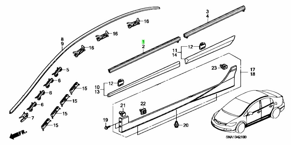 Nẹp Chân Kính Ngoài Trước Phải Honda Civic Mã phụ tùng 72410snaa01