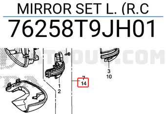Gương Chiếu Hậu Trái 3 Giắc Điện Honda City Mã phụ tùng 76258T9JH01