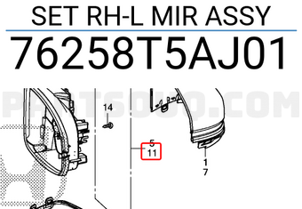 Gương Chiếu Hậu Trái 3 Giắc Điện Honda City Mã phụ tùng 76258T9JH01