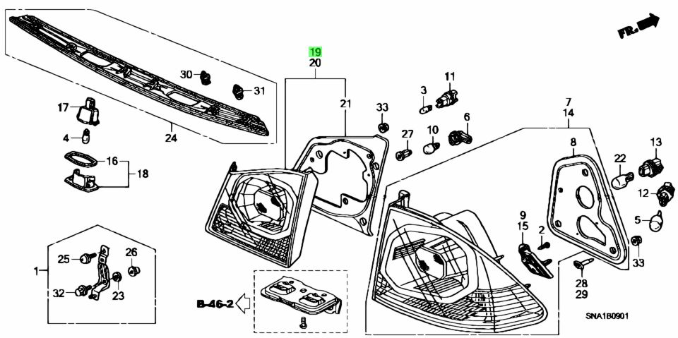 Đèn Hậu Miếng Trong Phải Honda Civic Mã phụ tùng 34151SNBJ51