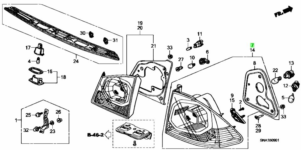 Đèn Hậu Miếng Ngoài Phải Honda Civic OEM 33501SNBJ51V1