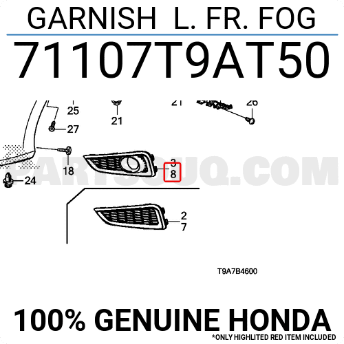 Ốp Đèn Gầm Trái Honda City Mã phụ tùng 71107T9AT50