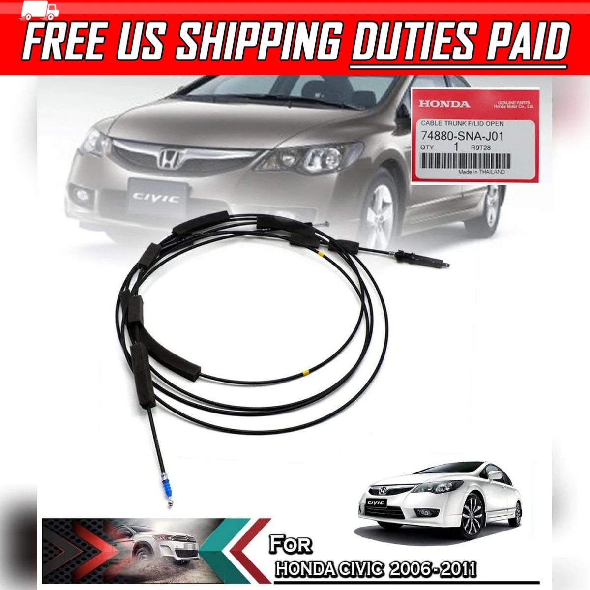 Dây Giật Nắp Cốp Hậu Honda Civic Mã phụ tùng 74880snaa01