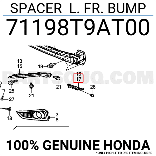 Nẹp Cài Cản Trước Trái Honda City Mã phụ tùng 71198T9AT00