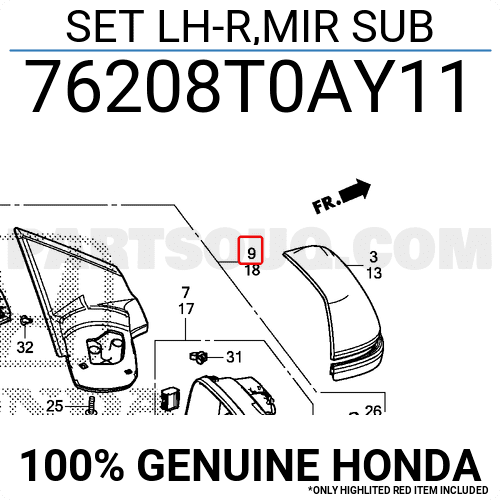 Gương Chiếu Hậu Phải Honda Cr-V Mã phụ tùng 76208T0AY11
