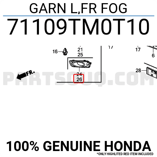 Ốp Đèn Gầm Trái Honda City Mã phụ tùng 71109TM0T10