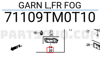 Ốp Đèn Gầm Trái Honda City Mã phụ tùng 71109TM0T10