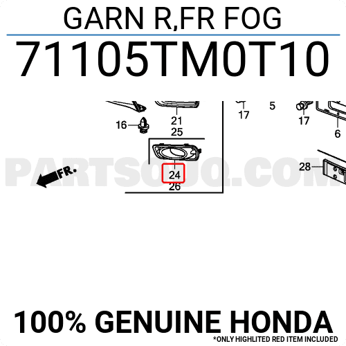 Ốp Đèn Gầm Phải Honda City Mã phụ tùng 71105TM0T10