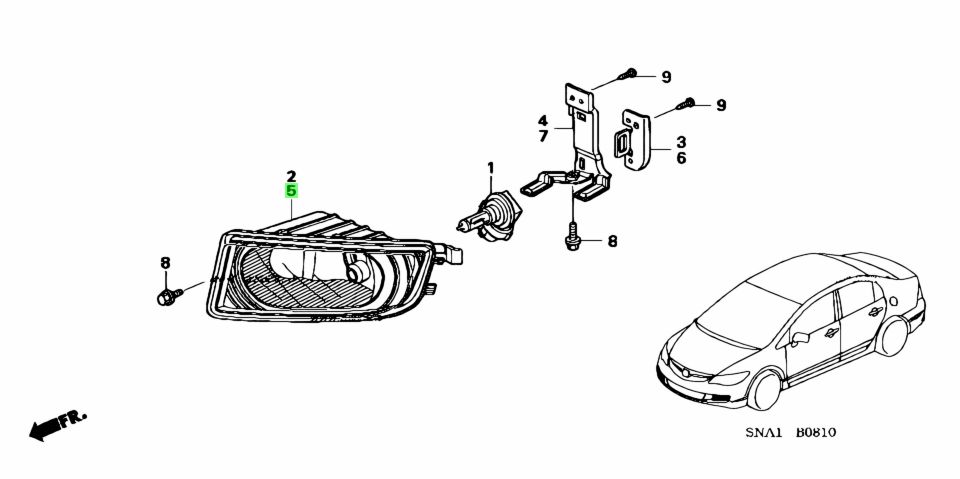 Đèn Gầm Trái Mặt Kính Honda Civic OEM 33951SNB023-OE