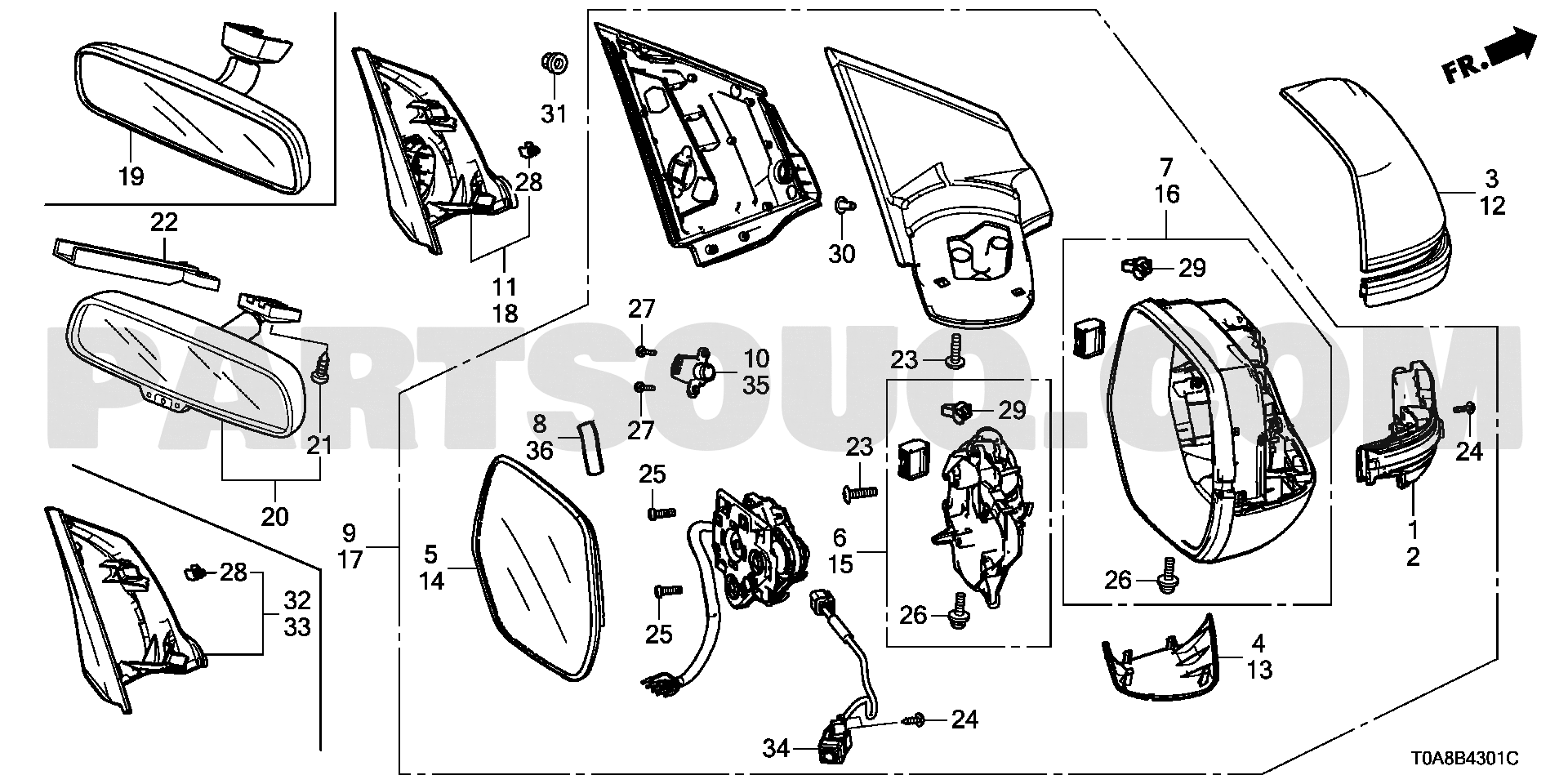 Mặt Gương Chiếu Hậu Phải Honda Cr-V Mã phụ tùng 76203T0AU01