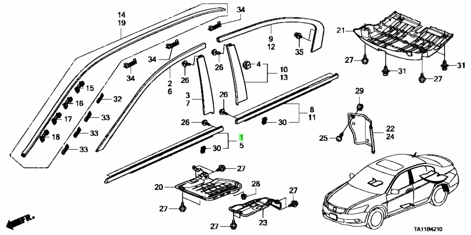 Nẹp Chân Kính Trước Phải Honda Accord Mã phụ tùng 72410TA0A01