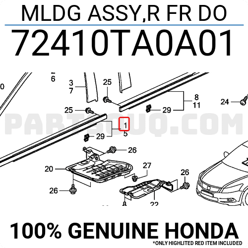 Nẹp Chân Kính Trước Phải Honda Accord Mã phụ tùng 72410TA0A01